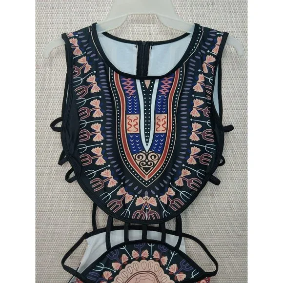 One piece Dashiki printed Bathing Suit with cut out details Size Large - Picture 4 of 8